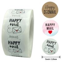 100-500pcs Happy Mail Stickers Scrapbooking1 Inch Round Kraft Stickers Seal Labels Envelope Packaging Labels Stationery Sticker Stickers  Labels
