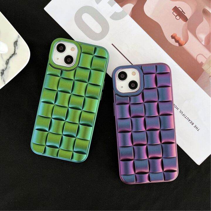 เคสโทรศัพท์มีลายลูกบาศก์มายากลถักลายตาราง3d-ของ-hoce-สำหรับ-iphone-11-12-13-14-pro-max-14-plus-12-13-mini-x-xr-xs-max-6-7-8-plus-เคสกันกระแทกปักเป้าสีไล่ระดับสี