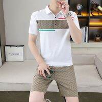 【Hot Sale】 polo casual suit mens Korean printing lapel short-sleeved t-shirt thin