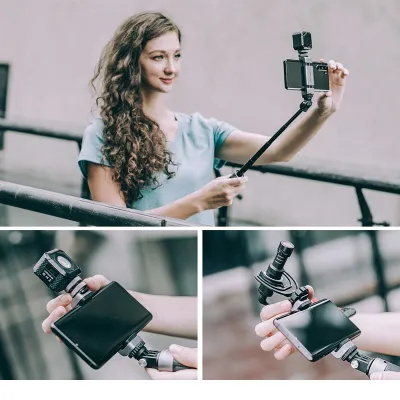 Pgydech Vlog ขาตั้งกล้องโทรศัพท์ต่อโทรศัพท์ติดก้านไม้เซลฟี่ปุ่มสำหรับสมาร์ทโฟน Iphone Android ชุด Vlog ชุดโทรศัพท์ Vlogging