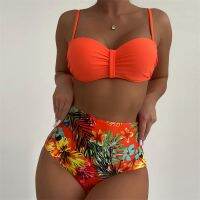 hotx 【cw】 Waist Bikinis Woman Swimsuit Push Up Swimwear 2023 Bandeau Set Floral Printed Bathing New