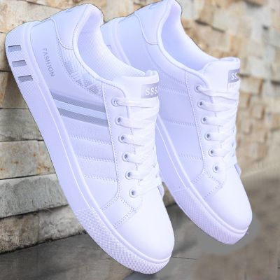 Mens Sneakers Casual Sports Shoes for Men Lightweight PU Leather Breathable Shoe Mens Flat White Tenis Shoes Zapatillas Hombre