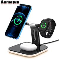 ZZOOI Magnetic 3 In 1 Wireless Charger Dock For  IPhone 12 Pro Max 15W Fast Wireless Charging Station For IWatch/AirPods Series