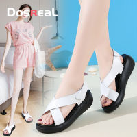 รองเท้าแตะส้นเตารีดสำหรับฤดูร้อน DOSREAL สำหรับผู้หญิงลดราคา MODE Korea ผู้หญิง X-Strap Wedges รองเท้า5Cm ผู้หญิงลำลอง Peep ปลายเท้าหนารองเท้าแตะสีขาว Slตึก