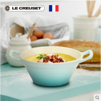 le creuset 8.5 นิ้ว ชามซุปหูคู่ ชามก๋วยเตี๋ยว ชามหิน ชามขนาดใหญ่ การไล่ระดับสี เซรามิก บะหมี่กึ่งสำเร็จรูป ชาม