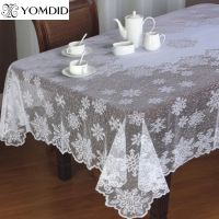 Corinada 1PC Round/Rectangle Tablecloth White Lace Snowflake Pattern Wedding Dining Table Cover for Home Christmas Party Decor