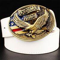 Great Bald Eagle Emblem American Pride Metal Buckle Fashion Jeans Belt untuk Pria Wanita