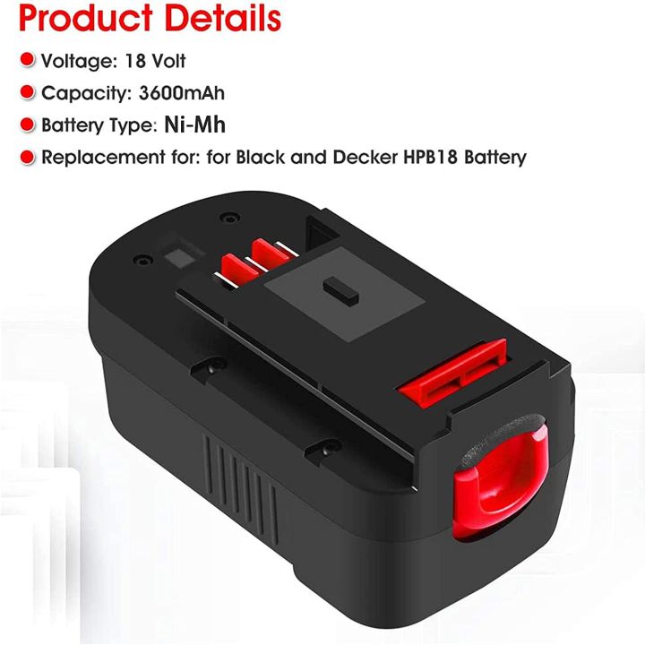 Upgraded to 3.6Ah Ni-Mh HPB18 Replacement Battery Compatible with Black and Decker  18V HPB18 244760-00 A1718 FS18FL FSB18 Firestorm Cordless Power Tools
