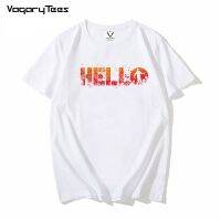 Summer Men Fashion Say Hello To Hell Print Short Sleeve Popular Letters Design Tops Novelty Unisex Streetwear