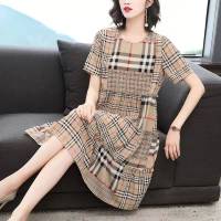 Burberry Dress New Large Size Loose Cover Belly Thin Student Mid-length Fashion Temperament Small Plaid Dress