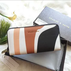 C.H.A.R.L.E.S and K.E.I.T.H Basic Posh Zip Around Long Wallet in Apricot PU  Leather - Ladies Long Wallet