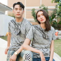 Gusnot Super Soft Marble T-Shirt Regular Fit &amp; Marble Mask Set (Topdyed-Grey) เสื้อยืด คอกลม ผู้ชาย ผู้หญิง Unisex แขนสั้น ลายหินอ่อน สีเทา