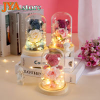 JYA Store ของขวัญวันวาเลนไทน์ความคิดสร้างสรรค์,ดอกไม้ประดิษฐ์แก้วไฟ LED สีอบอุ่นของประดับตกแต่งบ้านหมีดอกไม้อมตะ