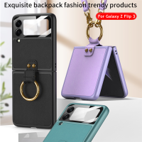 Cases For Samsung Z Flip 3 5G Leather Lanyard Finger Key Ring Folding Strap Cover For Galaxy Z Flip3 With Lens Glass Protection