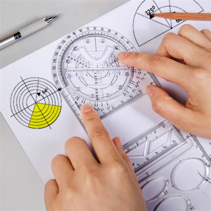 ไม้บรรทัดที่สามารถเคลื่อนย้ายได้หลายฟังก์ชั่นนักเรียนประถมมัธยมปลายไม้บรรทัดคณิตศาสตร์แบบหมุนได้-parabola-circle-drawing-template-gothi2