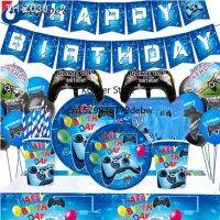 ✽∋♗ Blue style Boys Game On Theme Cartoon Party Set Tableware Plate CupNapkins Banner Birthday ballons child Shower Party Decoration