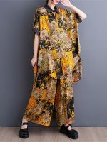 XITAO Prints Sets Half Sleeve Top Wide Leg Pants Print Two Piece Sets