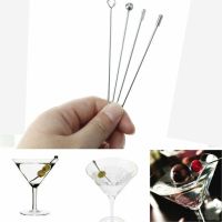 4pcs Silver Cocktail Picks Stainless Steel Cocktail Sticks Fruit Sticks Practical Swizzle Sticks for Bar