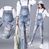 COD DSGERTRYTYIIO Ripped Womens Monster Denim Overalls Slimmer Look All-Match Jeans 2021 Spring Autumn New Style Feet Pants Jumpsuit