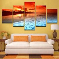 Sunset Beach Wall Art-ภาพวาดผ้าใบ5ชิ้นรูปภาพ-ห้องนอนและห้องนั่งเล่นที่ทันสมัยตกแต่งศิลปะ