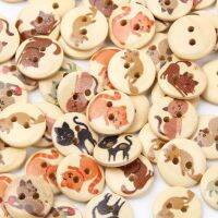 50pcs/lot 15mm Mixed Cat Wood Buttons 2Hole Sewing Buttons For Clothing Sewing Material Decoration Needlework Accessories Haberdashery