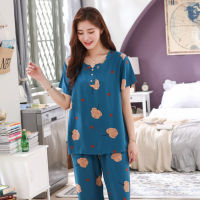 JULYS SONG Casual Plus Size Women Pajamas Set Summer Spring Floral Printed Nightwear Homewear Vintage Loose Pyjamas Female