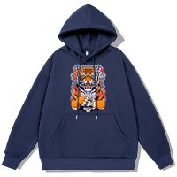 A Mighty Tiger And A Small Skull Print Clothes Male 2023 New Spring Hoodies Cotton Warm Hoody Oversized Thick Streetwear Couple Size XS-4XL