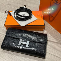 M.IEW Hermes constance to go จระเข้สีดำ หัวเข็มขัดเงิน กระเป๋าคลัช กระเป๋าสะพาย กระเป๋าสะพายข้าง