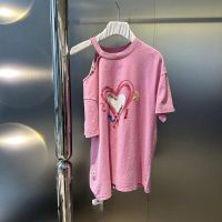 Extra large size 300 jin fried street aging unique pink love blouse chic design minority short-sleeved T-shirt womens trend 9113