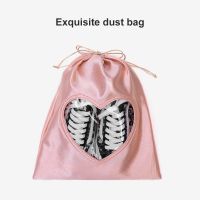 Drawstring Bag Travel Dust Pouch Pink Satin Transparent Heart Window Portable Tote Storage Fit For Womens Bag Shoe Organizer