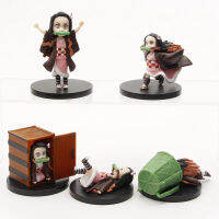 Nezuko รูปกล่องตะกร้าไม้ไผ่ Demon Slayer Mini Figurine 5ชิ้นชุด Kawaii Kimetsu ไม่มี Yaiba ของเล่นเด็ก