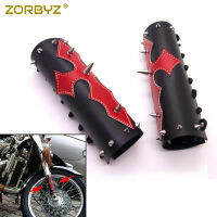 ZORBYZ Universal รถจักรยานยนต์สีดำ PU หนังด้านหน้าส้อม Protector สำหรับ Harley Honda Ducati