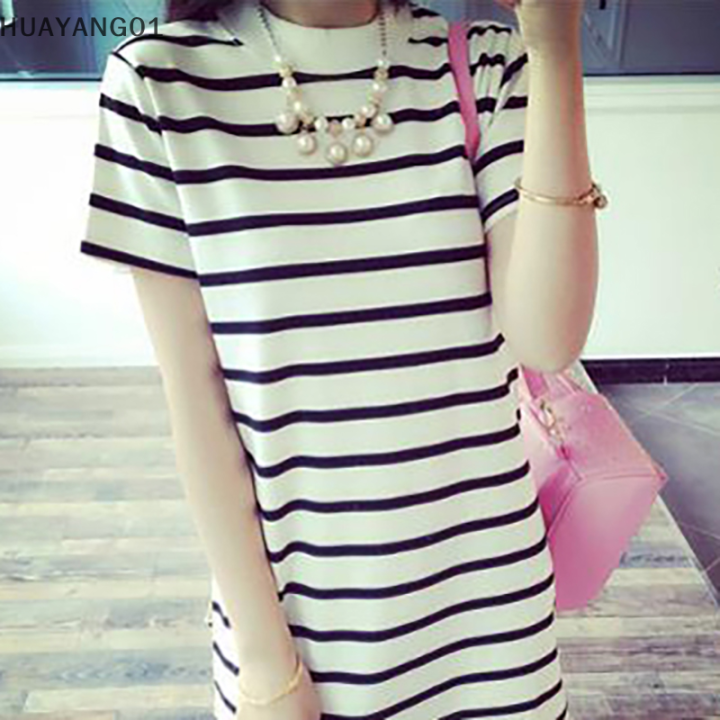 huayang01-2023-new-hot-fashion-lazlook-แฟชั่นผู้หญิง-mini-dress-2023-summer-round-neck-short-sleeve-a-ชุดวันหยุดสำหรับสุภาพสตรี-casual-summer-short-dress-เสื้อขนาดใหญ่-striped-t-shirt-dress-หญิง-slim-