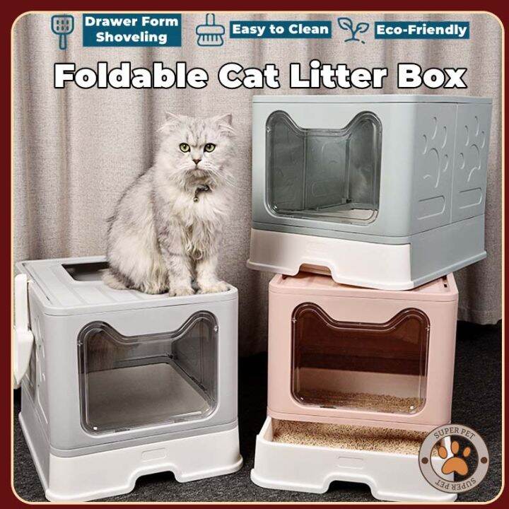 【Large Size】Foldable Cat Litter Box Semi -Closure Cat Bed With Drawer ...