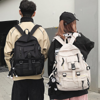 Preppy Style Black Backpack Uni Women Men Backpack Nylon Waterproof Multi-Pocket Design Mochilas Teenagers Shoulder Bag