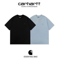 2023 NewStock High Street เสื้อยืด Carhartt ใหม่สแควร์เย็บปักถักร้อยหลวมรอบคอคู่อเนกประสงค์แขนสั้นเสื้อยืด