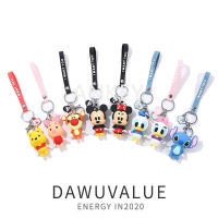 Cute Cartoon Keychain Metallic Pendant Creative Car Key Silicone Chain key Men and Women Girl Keyring Key Ring Bag Ornaments Female Couple Small Gift with bells