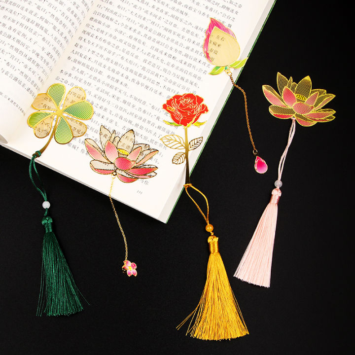 gift-bookmark-retro-bookmark-tassel-bookmark-brass-bookmark-flower-metal-bookmark-painted-bookmark