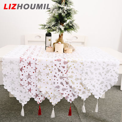 LIZHOUMIL ผ้าปูโต๊ะสีขาวปั๊มทองสำหรับตกแต่งปาร์ตี้คริสต์มาส