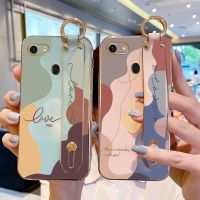 [ข้อเสนอพิเศษ] Romwe  สายรัดข้อมือแฟชั่นเคส Electroplated สำหรับ OPPO F7 Morandi บล็อกสี Stand Holder เคสโทรศัพท์กันกระแทก Soft Cover