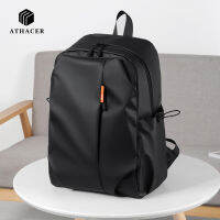 ATHACER ฤดูใบไม้ร่วงใหม่หนังกระเป๋าเป้สะพายหลัง Simple Casual Mens Computer Double Shoulder Bag