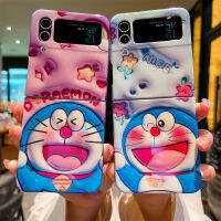 เคสซิลิโคนเคสแบบฝาพับสำหรับ Samsung Galaxy Z Flip3 Z Flip4 Z พลิก3 Z 4สีน้ำเงินเรย์สไตล์ใหม่เพ้นท์3D สเตอริโอน่ารักโดราเอมอนเคสป้องกันแฟชั่นเคสโทรศัพท์กันกระแทก