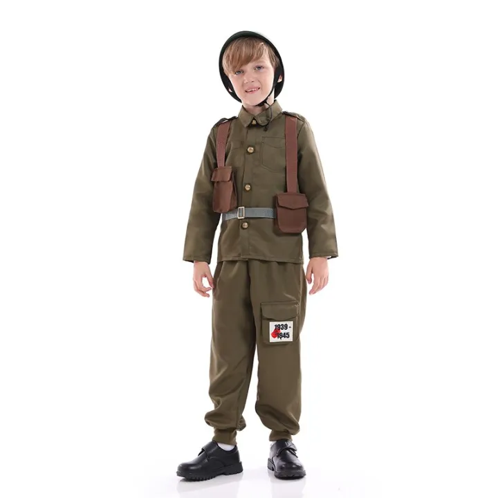 Army Soldier Costume Kid WWII Soldier Army Disguise Dress Up With Hat ...