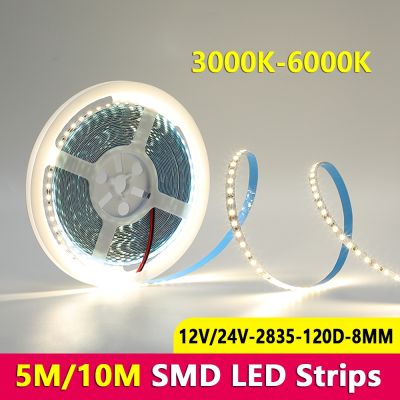 ℡❍ SMD LED Strip Light 5M 10M DC 12V 24V Flexible 2835 LED Strip 120leds 3000K-6000K Ra80 Indoor LED Lighting Lamp Home Decoration