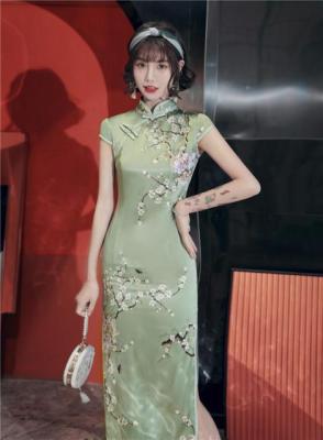 ยาวซาตินหญิง Qipao เซ็กซี่พิมพ์ดอกไม้สไตล์จีน Cheongsam Plus ขนาด3XL-4XL ชุดราตรีชุด Vestidos