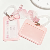 Beaded Ferrule Slide Cover Sleeve Love Card Holder ID Card Holder Key Chain Clip Flash Pink Ferrule