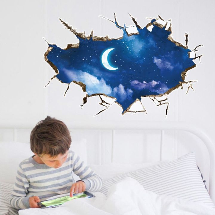 night-moon-cats-3d-wall-stickers-fashion-sky-home-decor-for-kids-room-creative-hole-view-wall-decals-bedroom-decoration