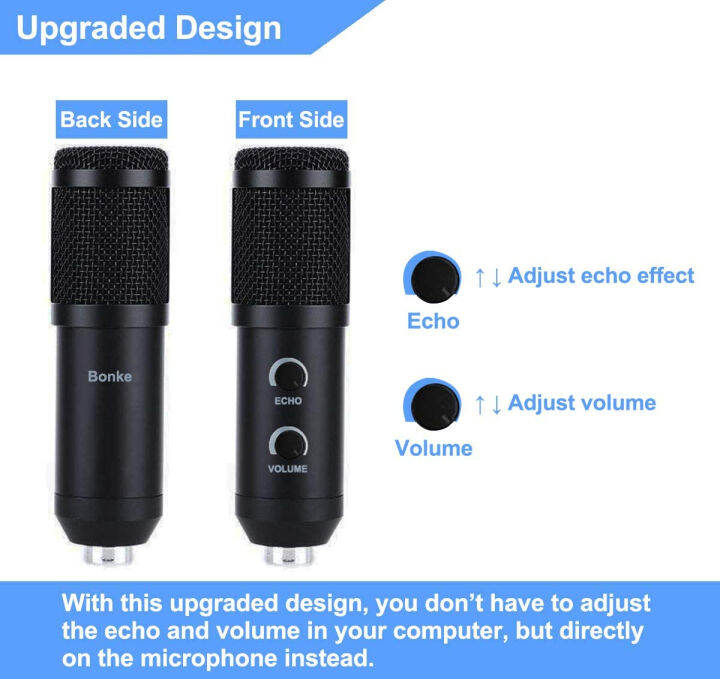 bonke-2020-upgraded-usb-condenser-microphone-for-computer-great-for-gaming-podcast-livestreaming-youtube-recording-karaoke-on-computer-plug-amp-play-with-adjustable-metal-arm-stand-ideal-for-gift