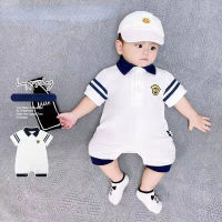 Cotton Newborn Baby Boy Short Sleeve Polo Shirt Jumpsuit Romper Overall Handsome Gentleman Clothes 0-12 Months