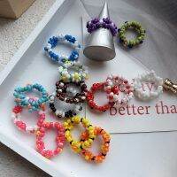 Fashion Women DIY Rings Handmade Multi-color Small Flowers Rice Beads Ring Hand- Cute Funny Ring